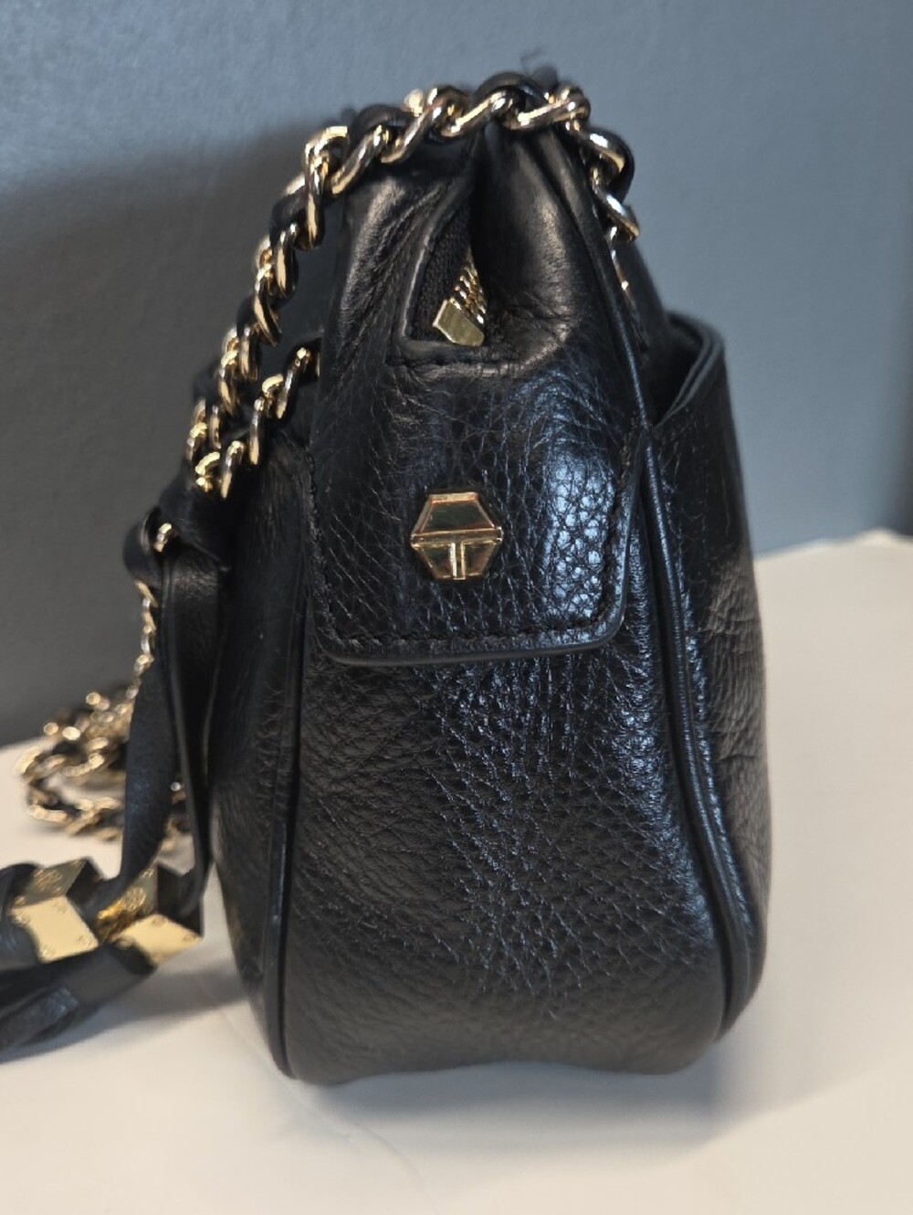 Tory Burch Black Leather Logo Chain Crossbody with Tassel - Picture 3 of 10